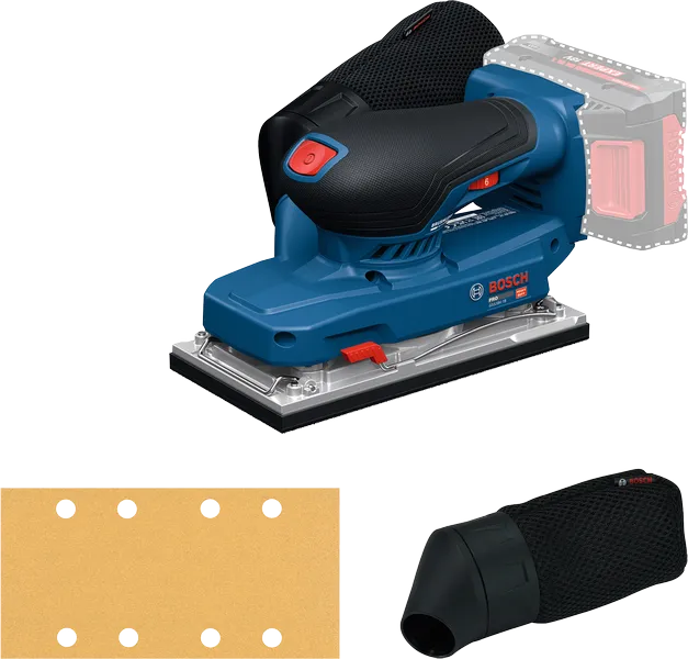 Bosch GSS18V-18 cordless sheet sander with dust bag.