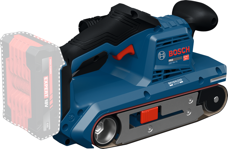 Bosch GBS18V-75 belt sander with 18V battery slot.
