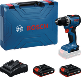 Bosch GSR 18V-52 cordless drill set with case, batteries and charger.