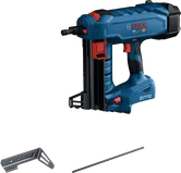 Bosch GNB 18V-38 cordless nailer with accessories.