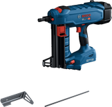 Bosch GNB 18V-38 cordless nailer with accessories.