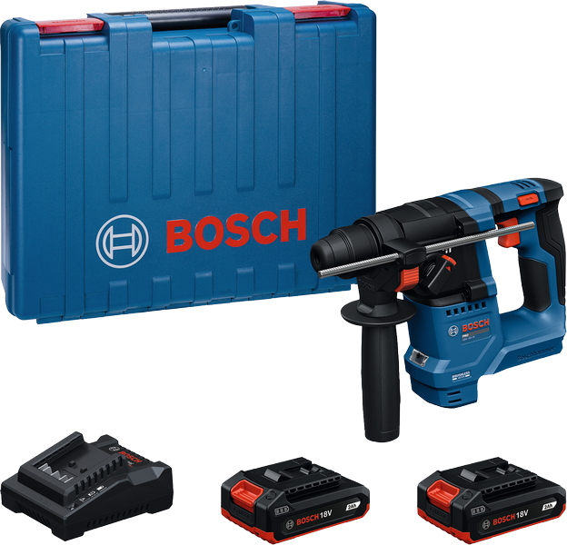 Bosch GBH 18V-18 rotary hammer kit with batteries.