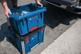 Bosch L-BOXX Contractor Crate stacking on carrying case system.
