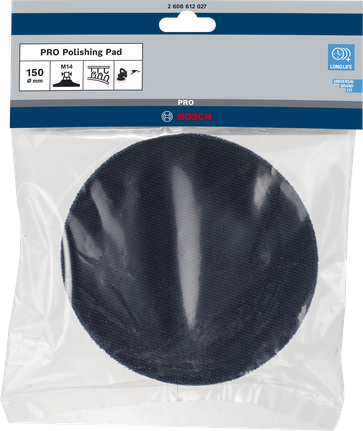 Bosch M14 150mm backing pad with hook-and-loop fastening.