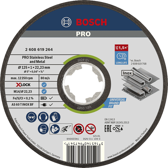 PRO Stainless Steel and Metal Bonded Cutting Disc, 125 x 1 x 22.23 mm, X-Lock