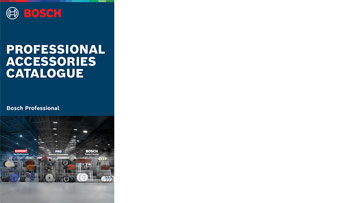 Bosch Professional Accessories Catalogue cover with tools displayed in the background.